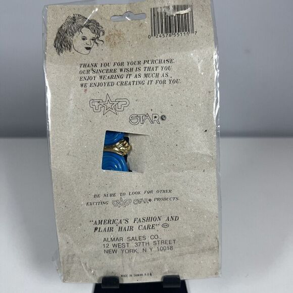 Vintage Top Star Blue And Gold Butterfly Clip 1989 Retro 80's Touch Of Gold NOS - Picture 4 of 4